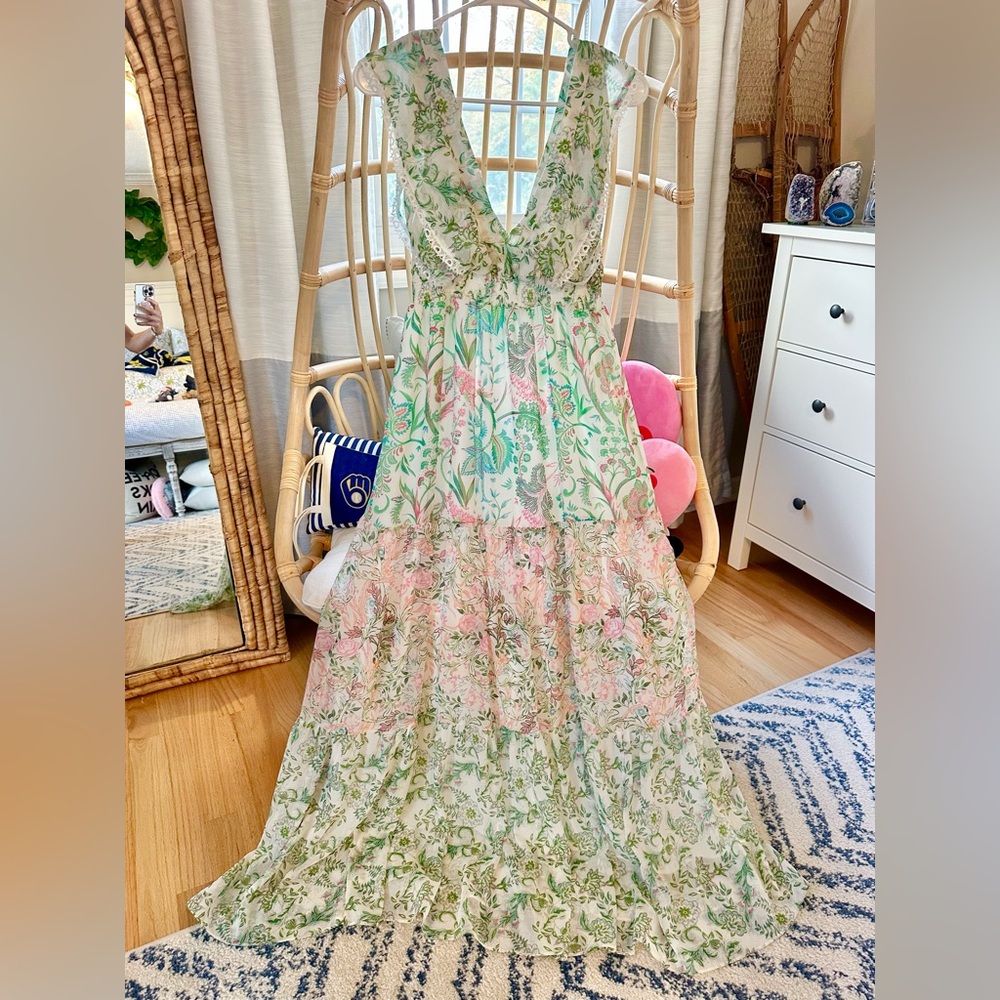 House of Harlow 1960 tiered ruffle Paisley maxi dress size small